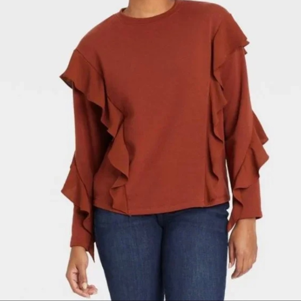 NWT A New Day Rust Ruffle Sweater M